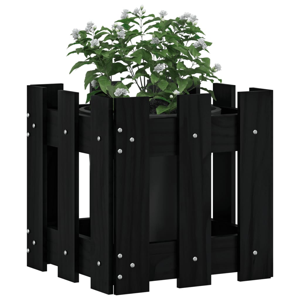 VIDAXL -Planungsbox mit Zaundesign 30x30x30 cm Festkiefer schwarz