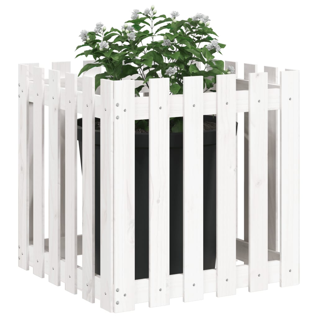 Vidaxx Pflanzgefäß mit Zaundesign 60x60x60 cm massives Kiefernholz weiß