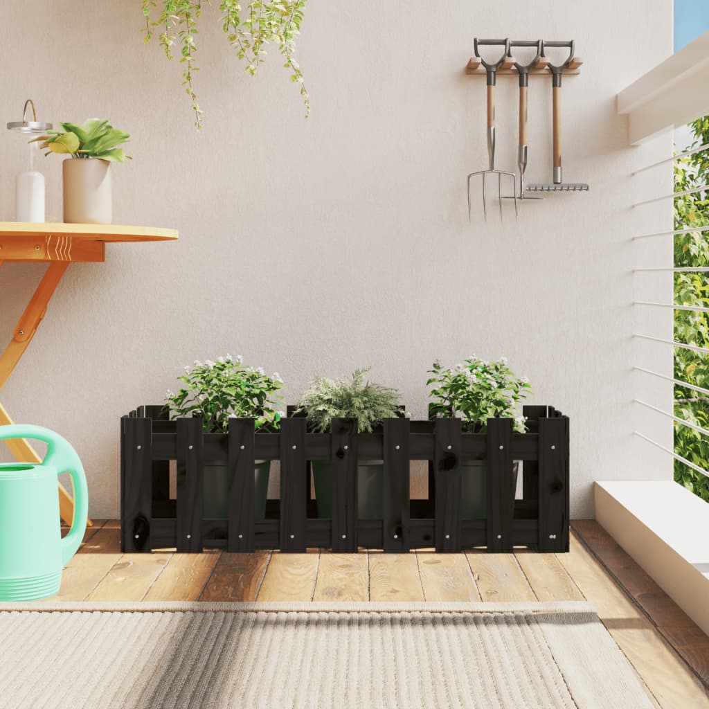 Vidaxx Pflanzgefäß Hochzaun Design 100x30x30 cm Kiefernholz schwarz