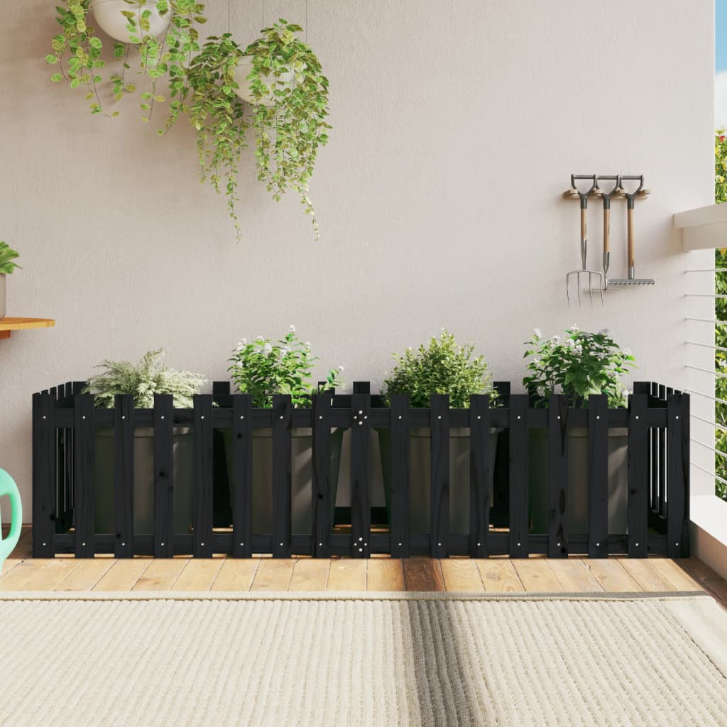 VidaXL Planter Insent Hek Design 200x50x50 cm Pine wood Black