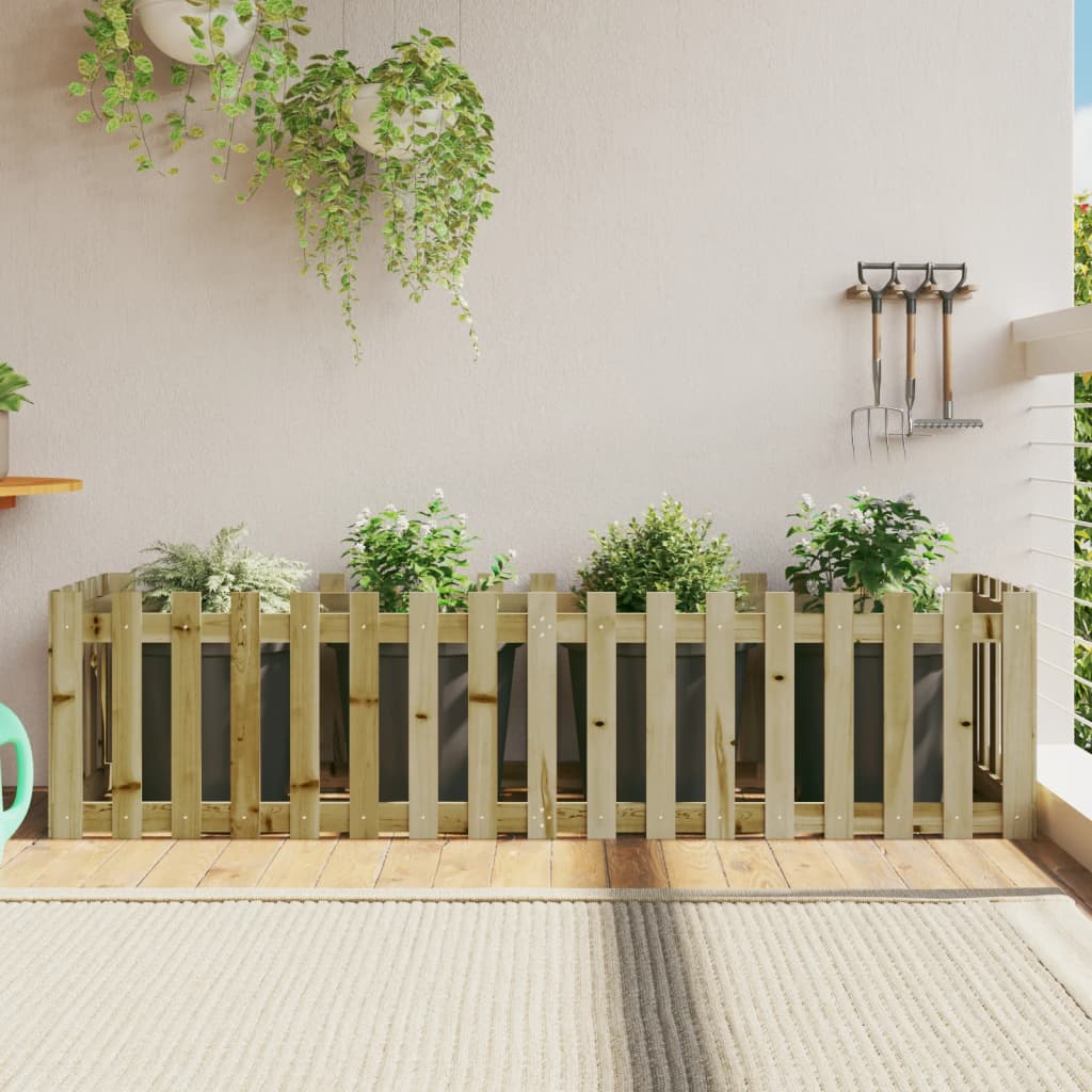 Vidaxxl Pflanzgefäß, erhöhtes Zaundesign, 200 x 50 x 50 cm, imprägniertes Holz