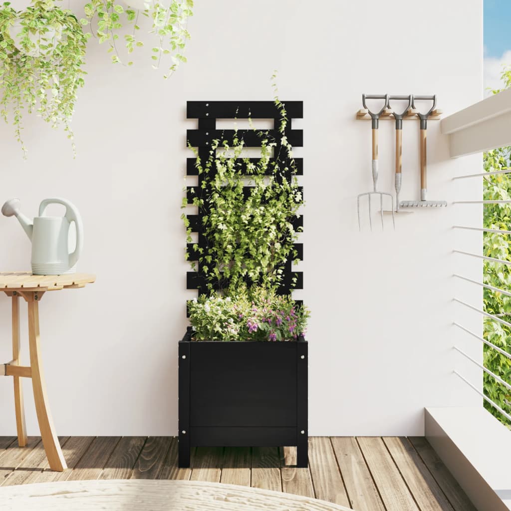 Vidaxx Pflanzgefäß mit Gestell 39x39,5x114 cm massives Kiefernholz schwarz