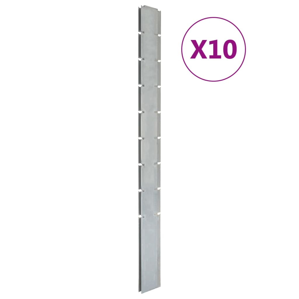 Vidaxl Postes de cerca de 10 pcs 220 cm de acero galvanizado de plata de color plateado