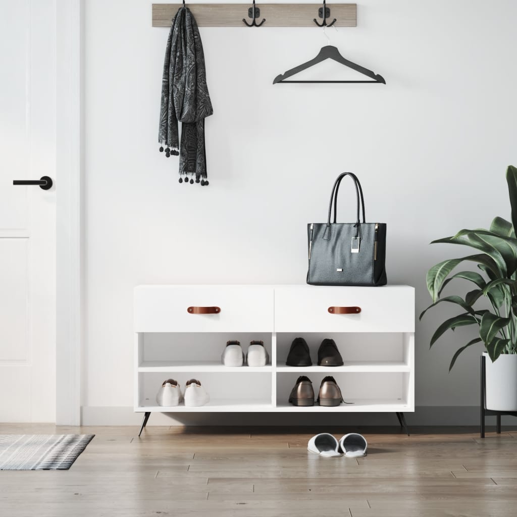 Vidaxl Schuhsofa 102x35x55 cm verarbeitetes Holz Hochglanz weiß