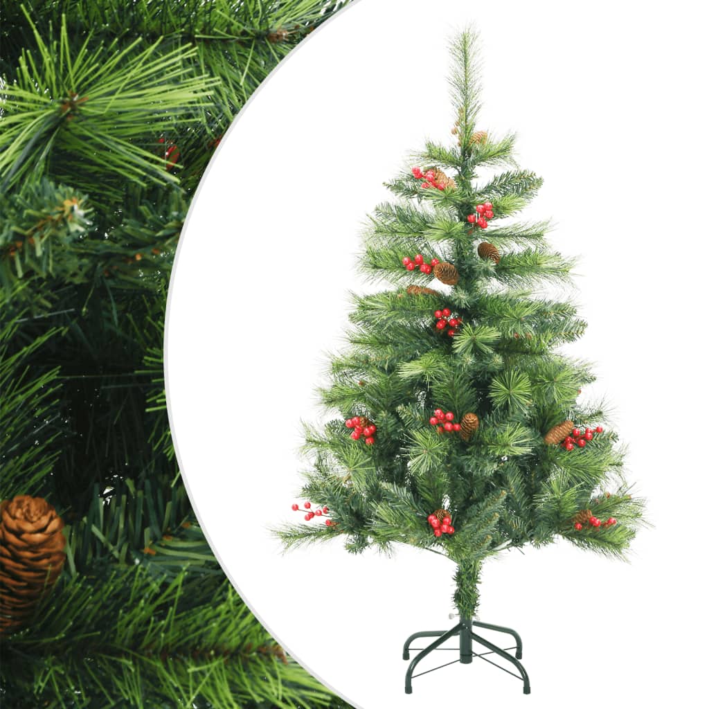 VidaXL Künstlicher Weihnachtsbaum mit Scharnieren, Tannenzapfen und Beeren, 120 cm