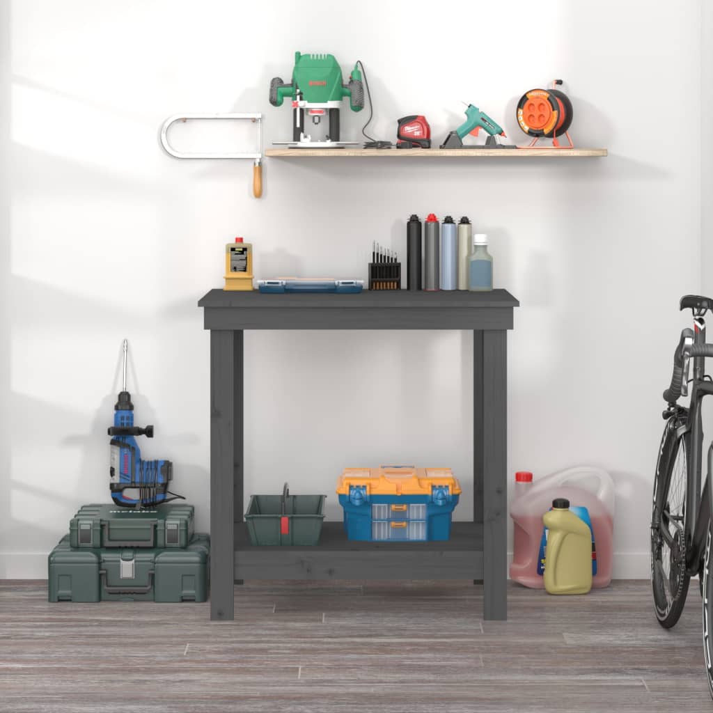 Vidaxx Werkbank 80x50x80 cm massives Kiefernholz grau