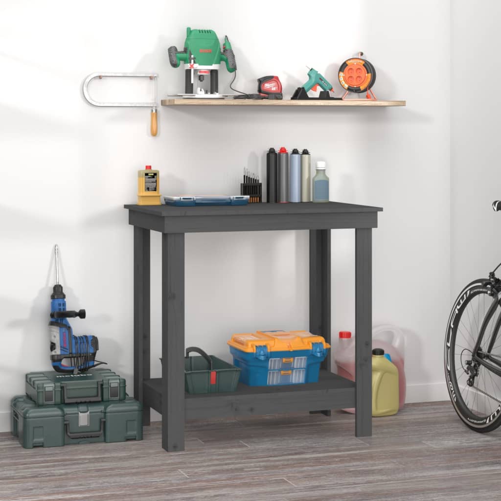 Vidaxx Werkbank 80x50x80 cm massives Kiefernholz grau