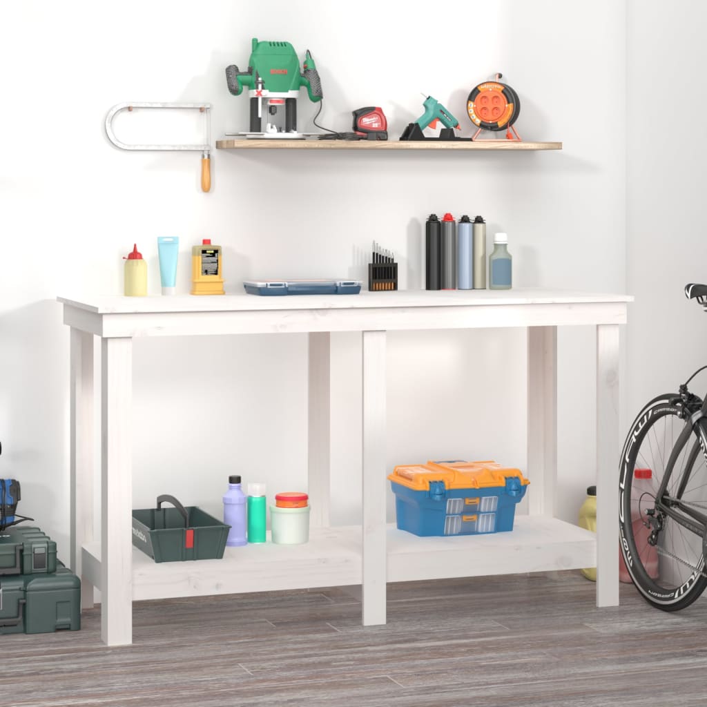 Vidaxl Workbench 140x50x80 cm Pine solide blanc