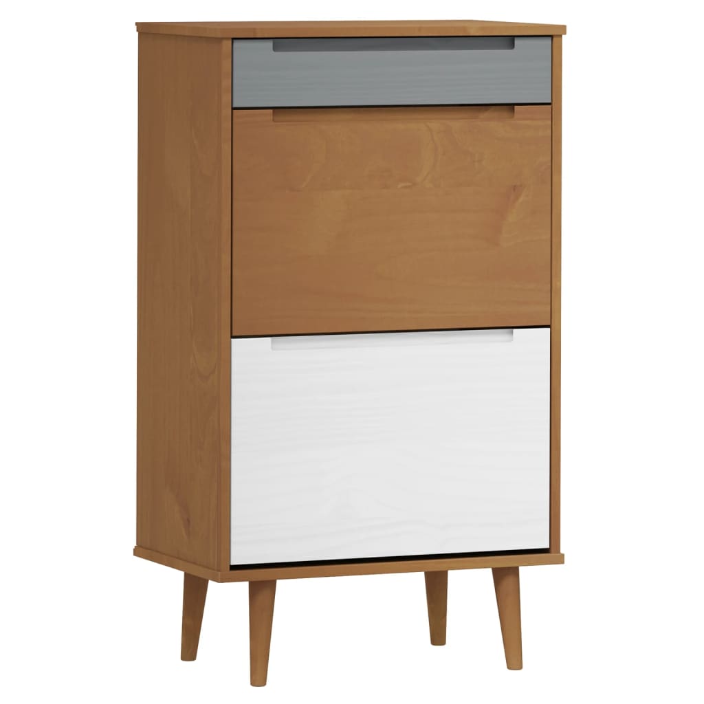 Vidaxl Shoe Cabinet Molde 59.5x35x103 cm Solid Pine Pine Brown