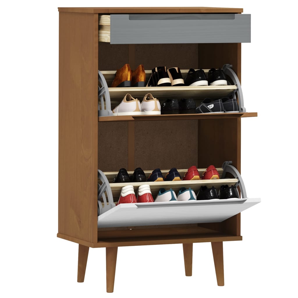 Vidaxl Shoe Cabinet Molde 59.5x35x103 cm Solid fyrretræbrun