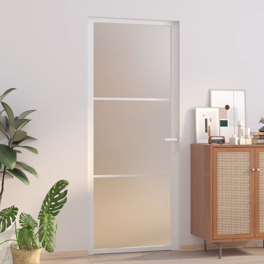 Vidaxl Puerta interior 83x201.5 cm de vidrio mate y blanco de aluminio