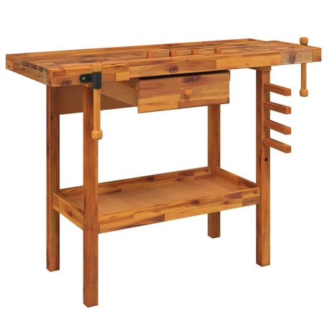 VidaXL Werkbank mit Schublade und Schraubstöcken 124x52x83 cm massives Akazienholz
