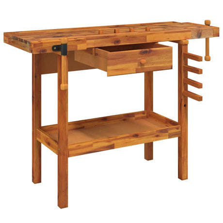 VidaXL Werkbank mit Schublade und Schraubstöcken 124x52x83 cm massives Akazienholz