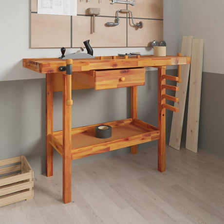 VidaXL Werkbank mit Schublade und Schraubstöcken 124x52x83 cm massives Akazienholz