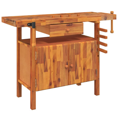 VidaXL Werkbank mit Schublade und Schraubstöcken 124x52x83 cm massives Akazienholz
