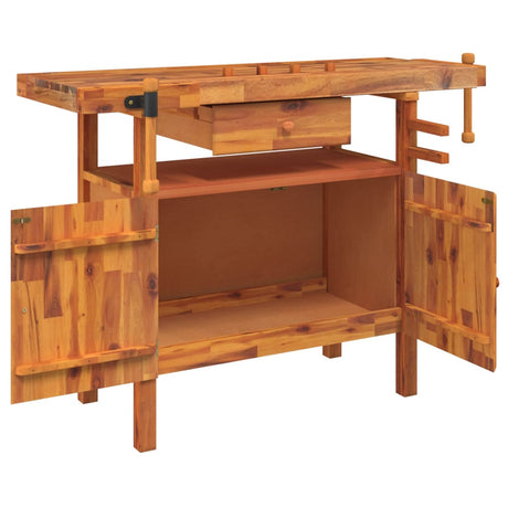 VidaXL Werkbank mit Schublade und Schraubstöcken 124x52x83 cm massives Akazienholz