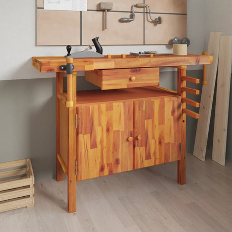 VidaXL Werkbank mit Schublade und Schraubstöcken 124x52x83 cm massives Akazienholz