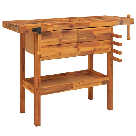 Vidaxx Werkbank mit Schubladen und Schraubstöcken 124x52x83 cm Akazienholz