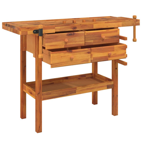 Vidaxx Werkbank mit Schubladen und Schraubstöcken 124x52x83 cm Akazienholz