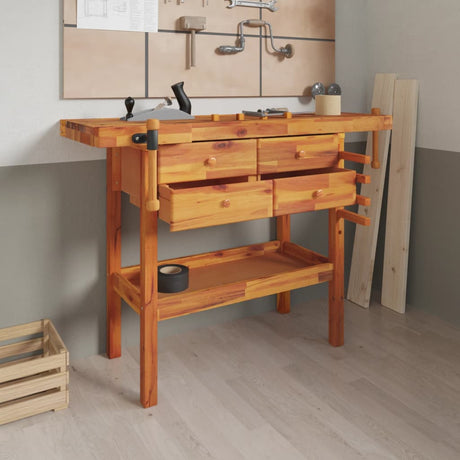 Vidaxx Werkbank mit Schubladen und Schraubstöcken 124x52x83 cm Akazienholz