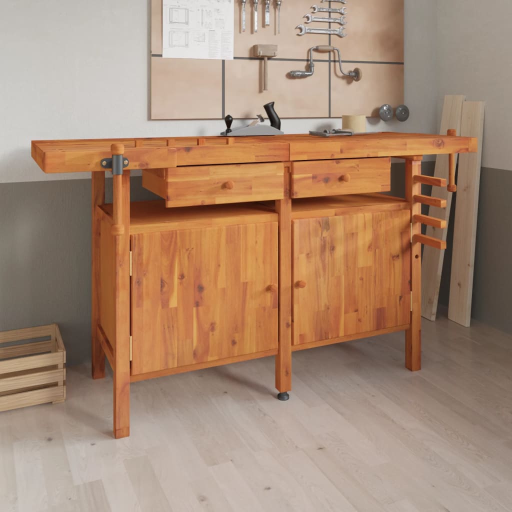 Vidaxl Workbench mit Schubladen und Bankschrauben 162x62x83 cm Acaciahout