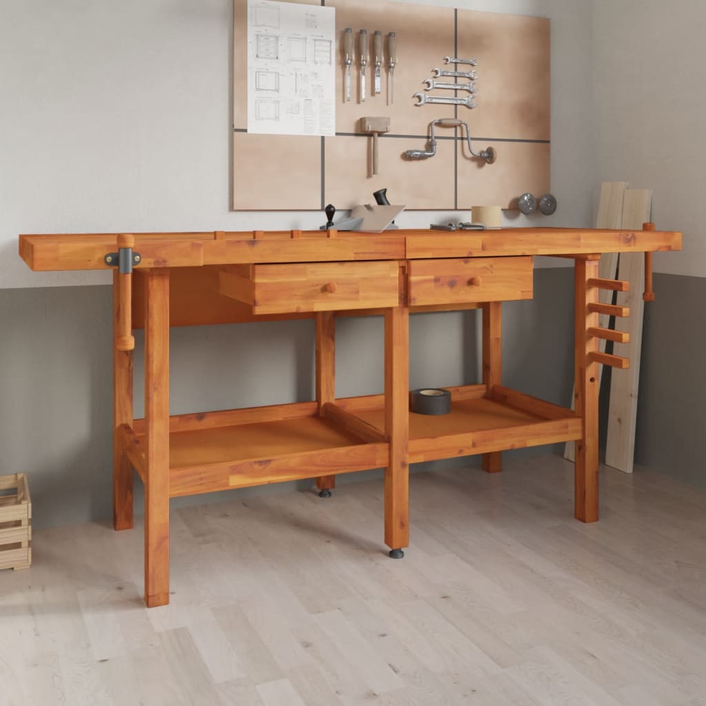 Vidaxx Werkbank mit Schubladen und Schraubstöcken 192x62x83 cm Akazienholz