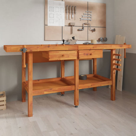 Vidaxx Werkbank mit Schubladen und Schraubstöcken 192x62x83 cm Akazienholz
