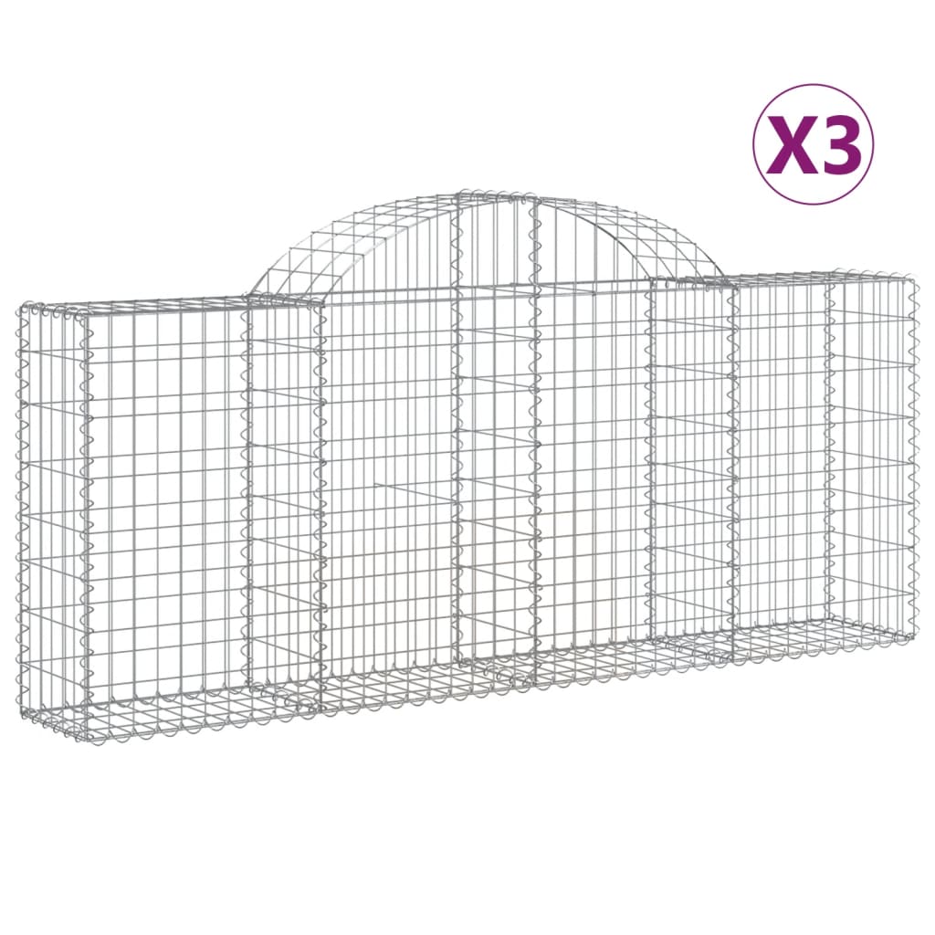 VidaXL Schans baskets 3 st vaulted 200x30x80 100 cm galvanized iron