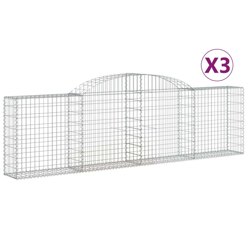 VidaXL Schans baskets 3 st vaulted 300x30x80 100 cm galvanized iron