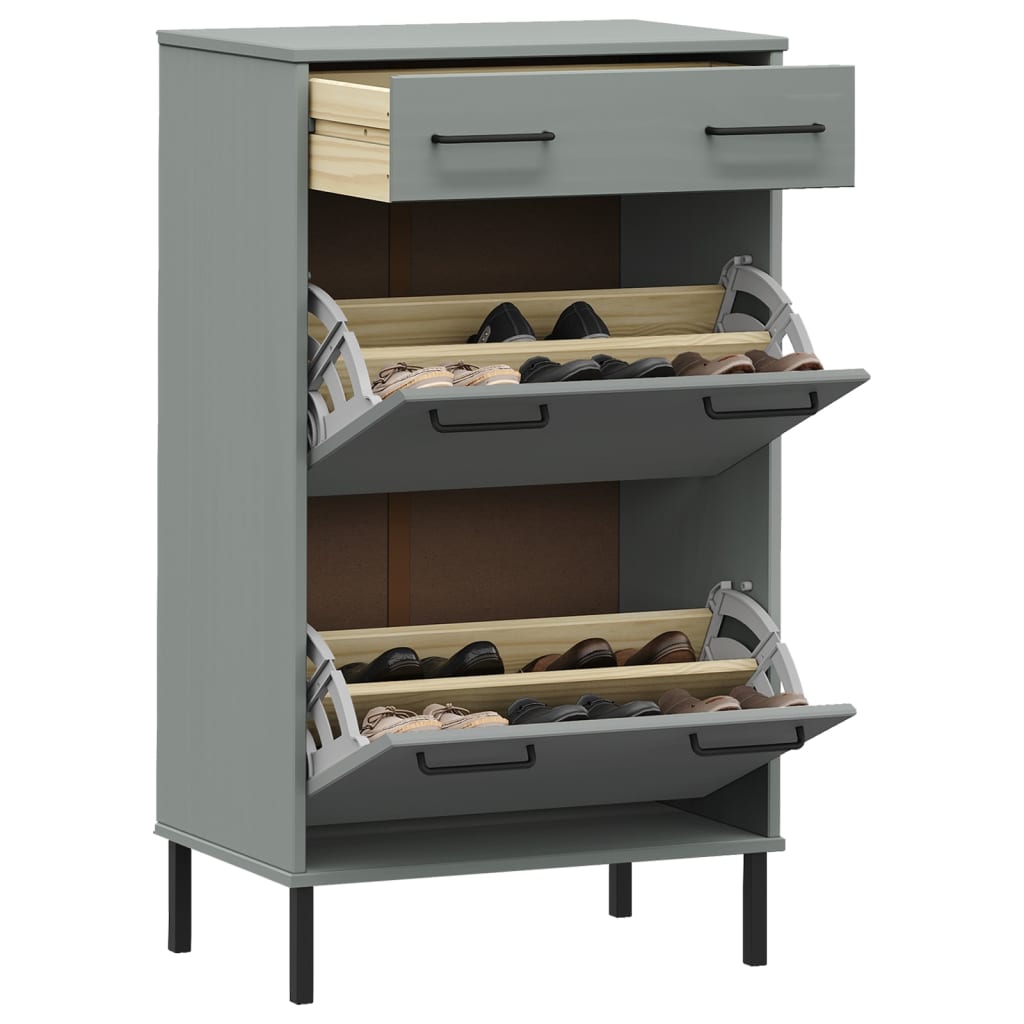 VidaXL shoe cabinet with metal legs oslo solid pine gray gray