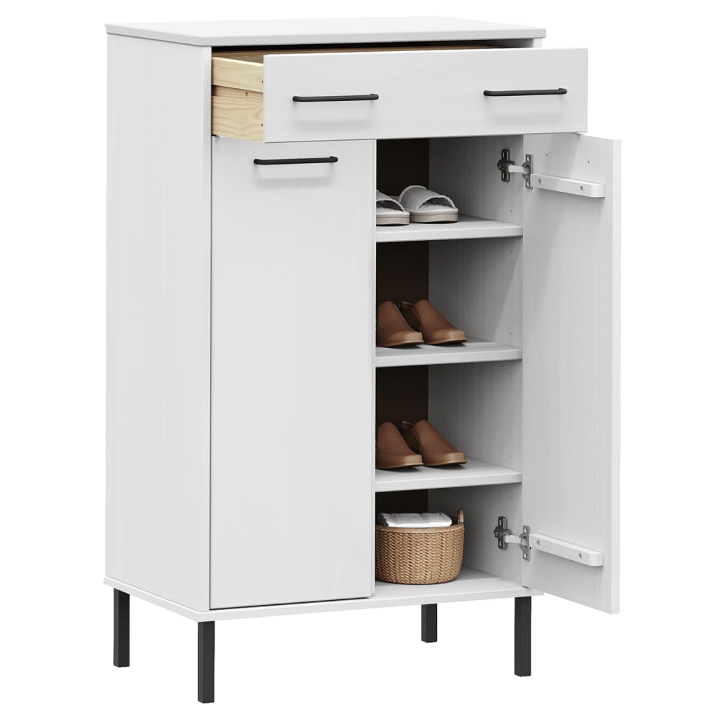 Vidaxl Shoe Cabinet med metalben Oslo Solid Pine White