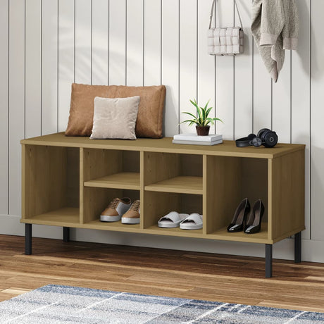 VidaXL Schuhregal mit Metallbeinen Oslo 106x35x45cm Kiefernholz braun