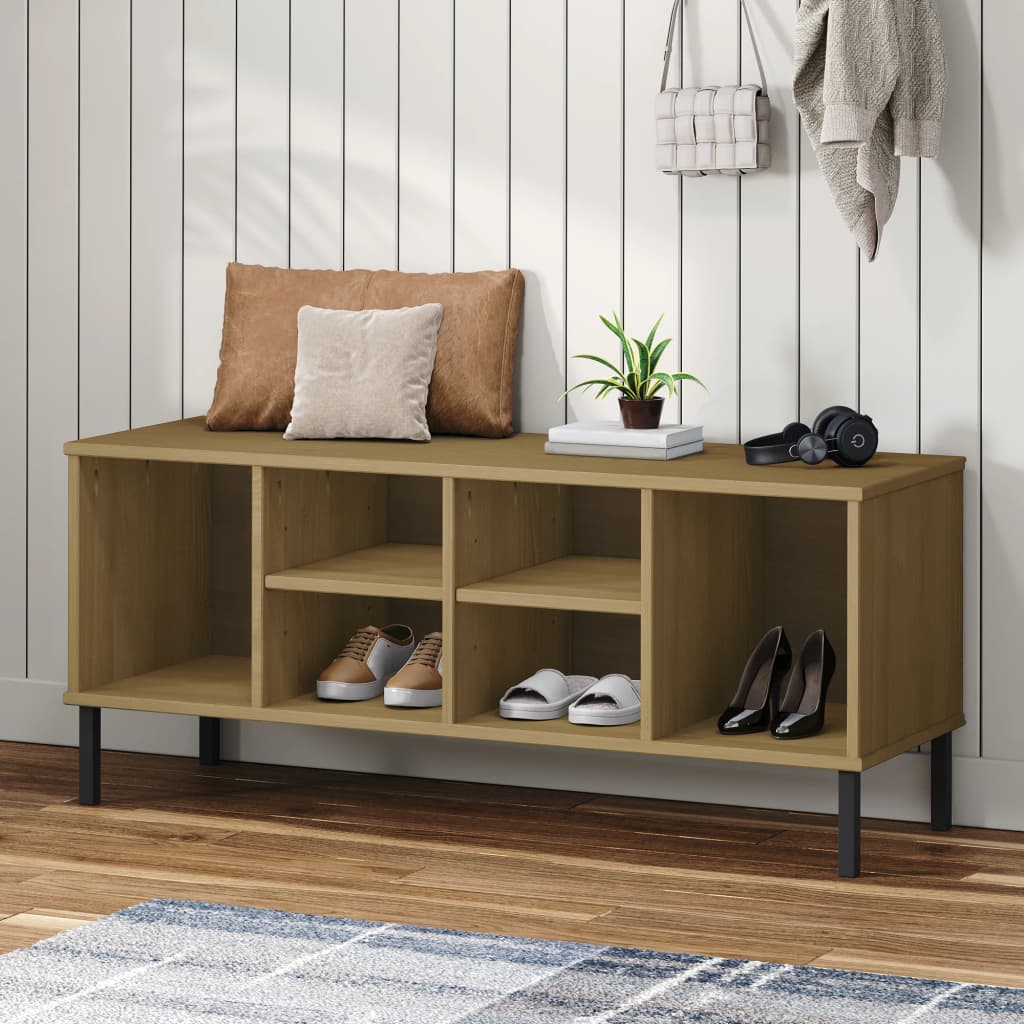 VidaXL Schuhregal mit Metallbeinen Oslo 106x35x45cm Kiefernholz braun