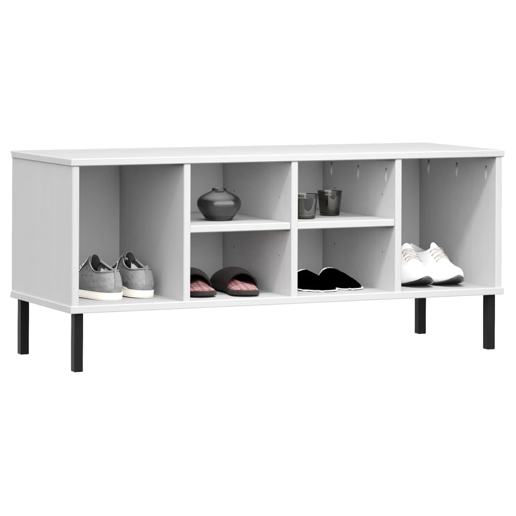 Rack à chaussures Vidaxl avec des jambes en métal Oslo 106x35x45 cm Bois de pin blanc