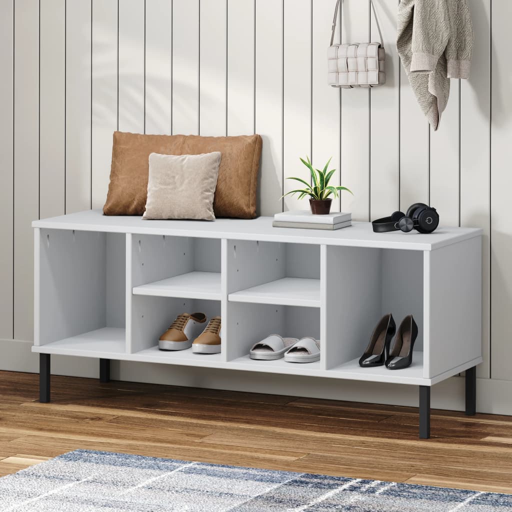 VidaXL shoe rack with metal legs oslo 106x35x45 cm pine wood white