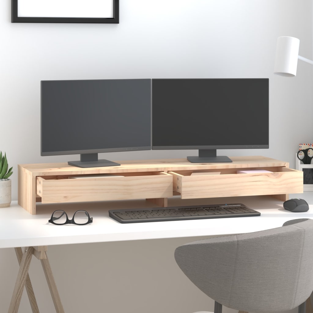 Vidaxxl Monitorständer 100x27x15 cm massives Kiefernholz