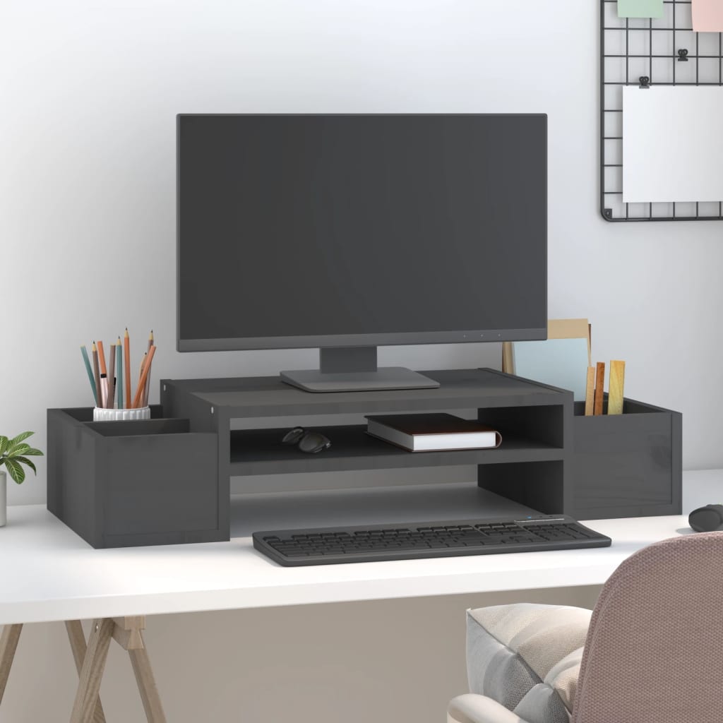 Vidaxx Monitorständer 70x27,5x15 cm massives Kiefernholz grau