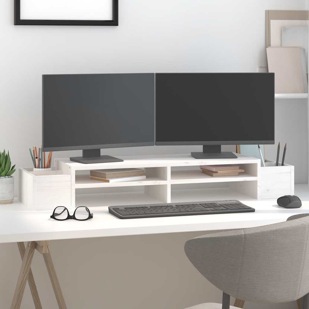 Vidaxx Monitorständer 100x27,5x15 cm massives Kiefernholz weiß