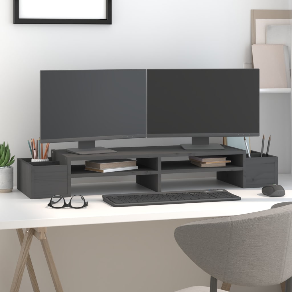 Vidaxx Monitorständer 100x27,5x15 cm massives Kiefernholz grau