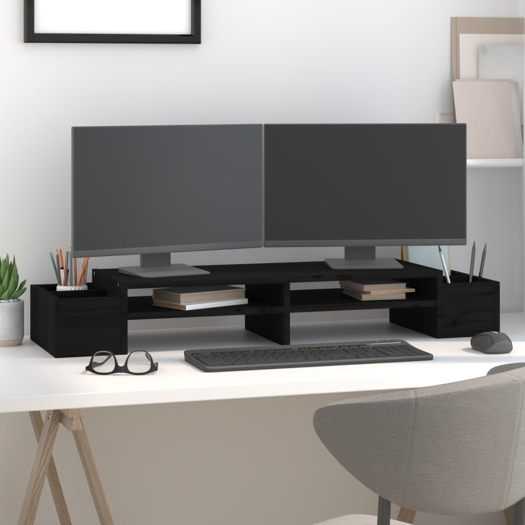 VidaXL Monitorständer 100x27,5x15 cm massives Kiefernholz schwarz