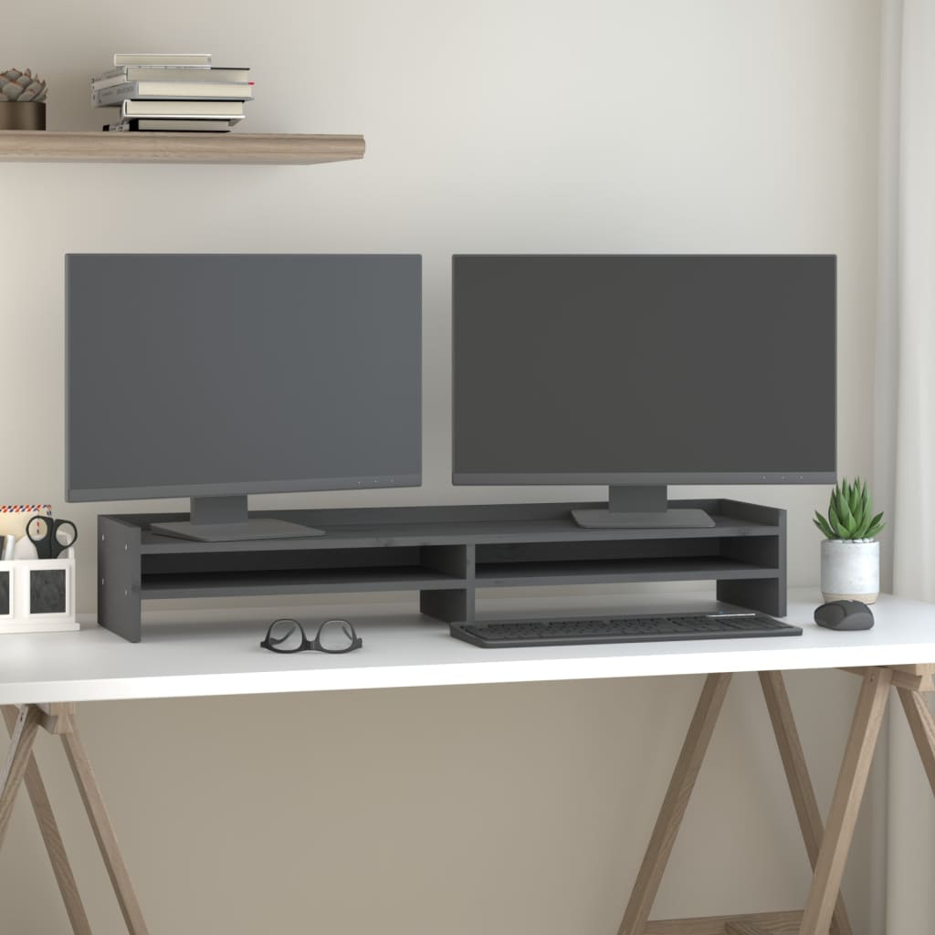 VidaXL Monitorständer 100x24x16 cm massives Kiefernholz grau
