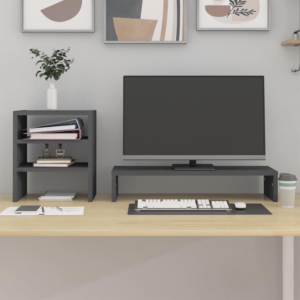 VidaXL Monitorständer 81x20x30 cm massives Kiefernholz grau