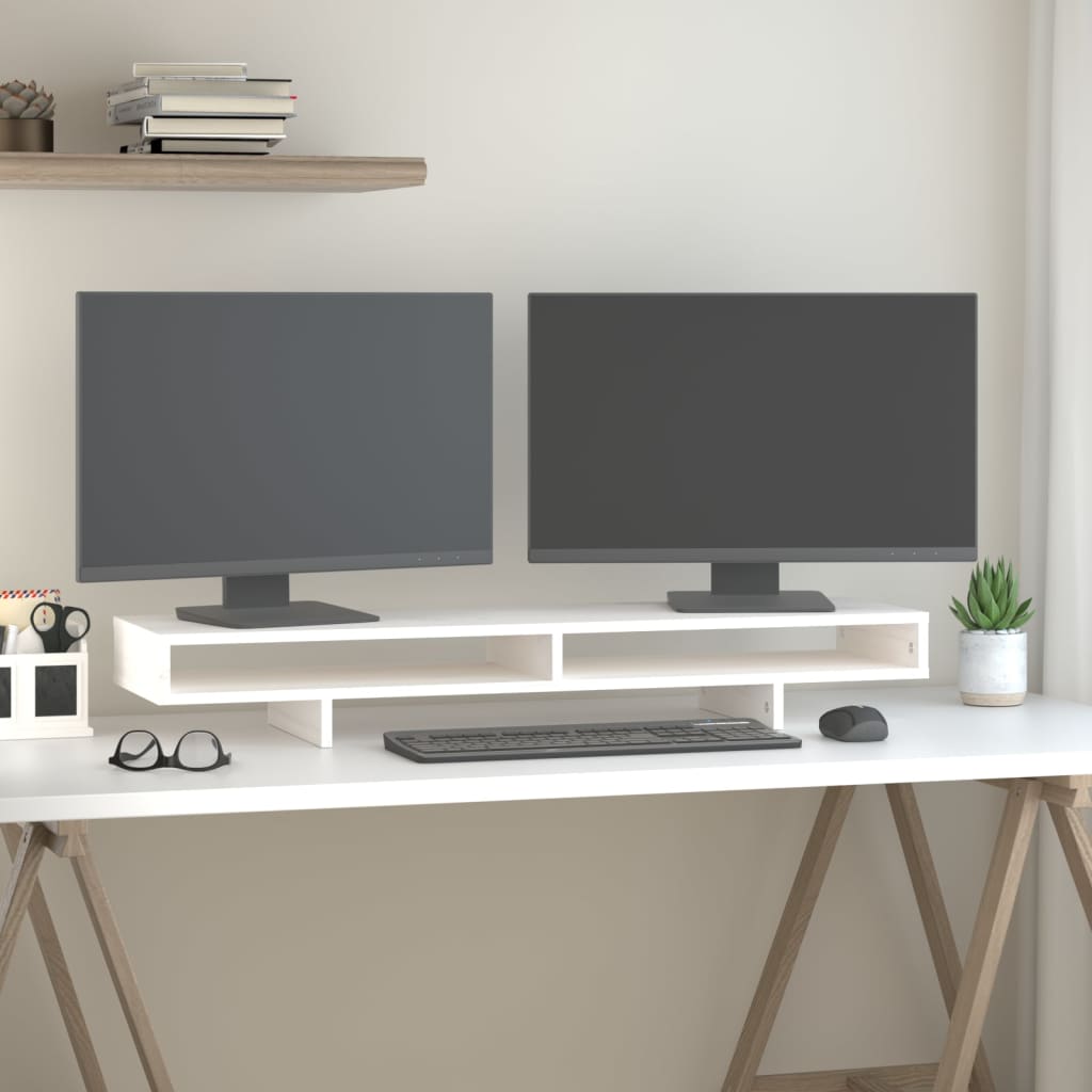 VidaXL Monitorständer 100x27x14 cm massives Kiefernholz weiß