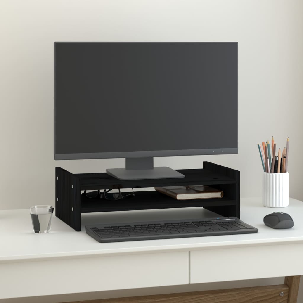 VidaXL Monitorständer 50x27x15 cm massives Kiefernholz schwarz
