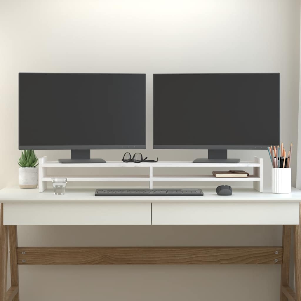 Vidaxx Monitorständer 100x27x15 cm massives Kiefernholz weiß
