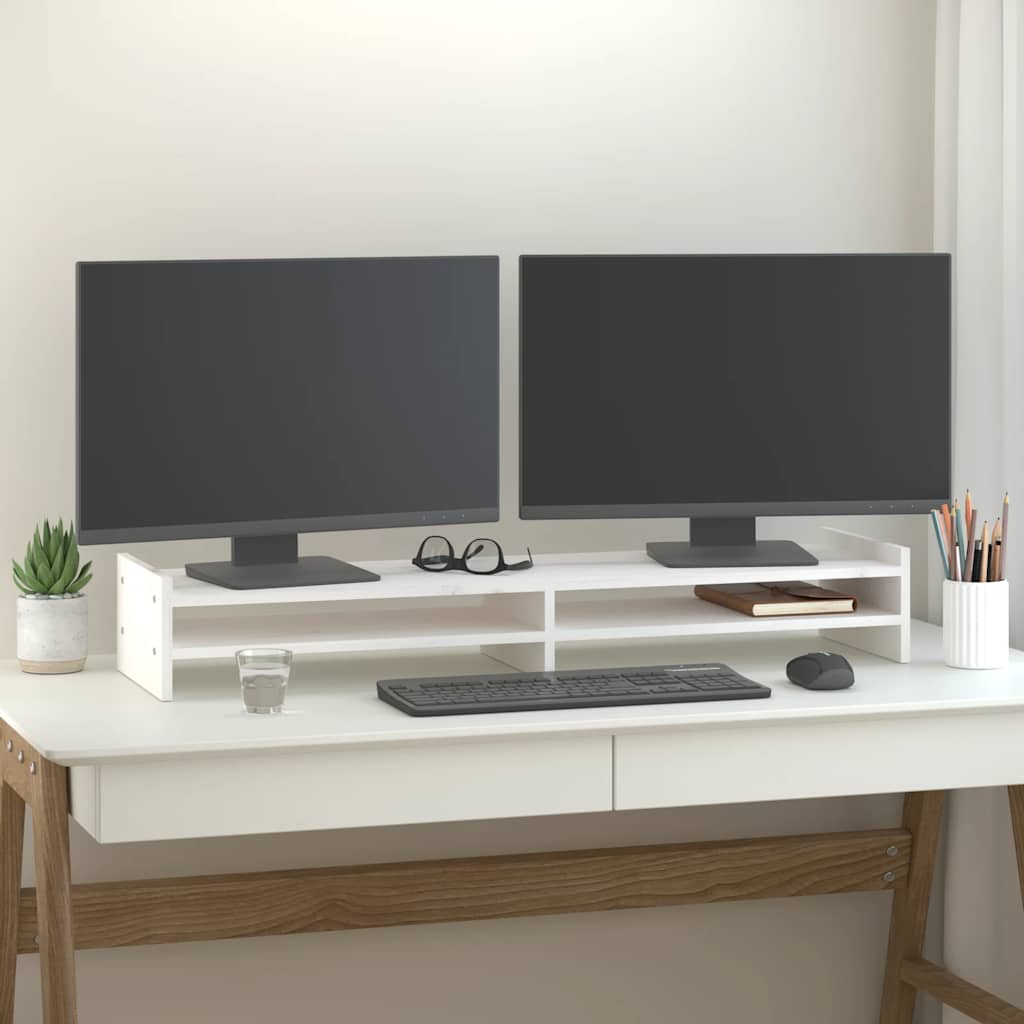 Vidaxx Monitorständer 100x27x15 cm massives Kiefernholz weiß