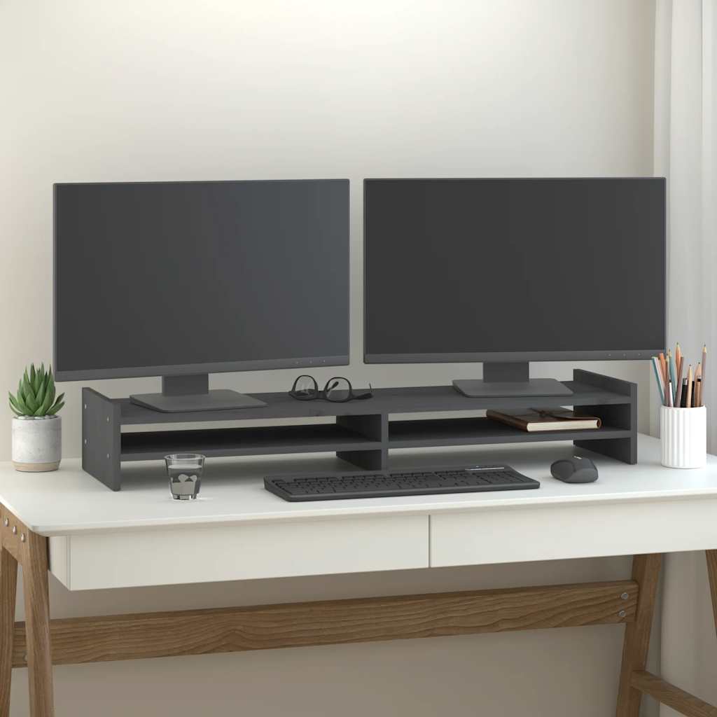 Vidaxx Monitorständer 100x27x15 cm massives Kiefernholz grau