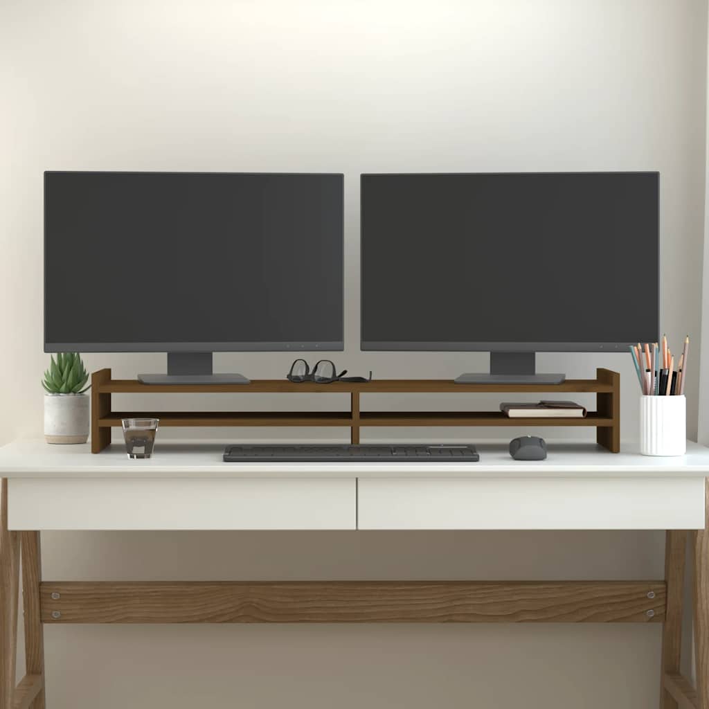 Vidaxxl Monitorständer 100x27x15 cm massives Kiefernholz honigbraun