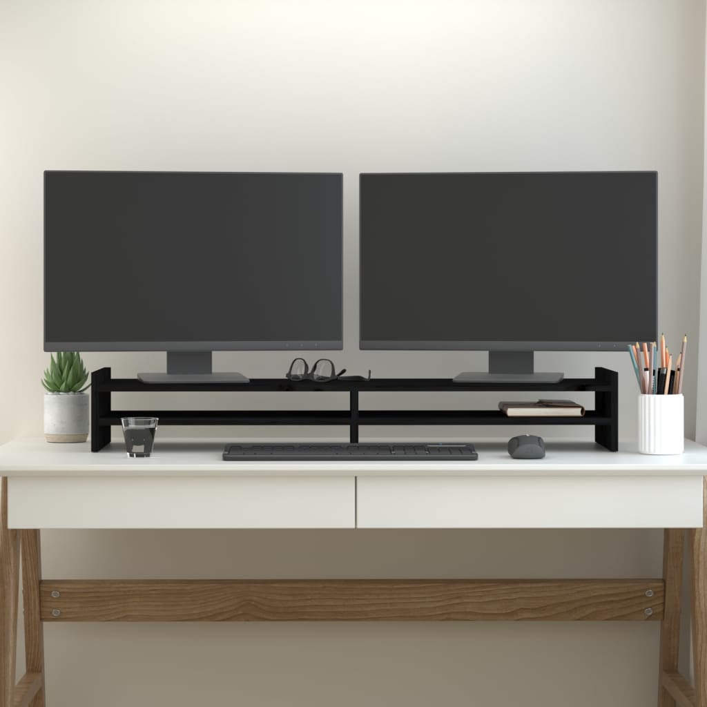 VidaXL Monitorständer 100x27x15 cm massives Kiefernholz schwarz