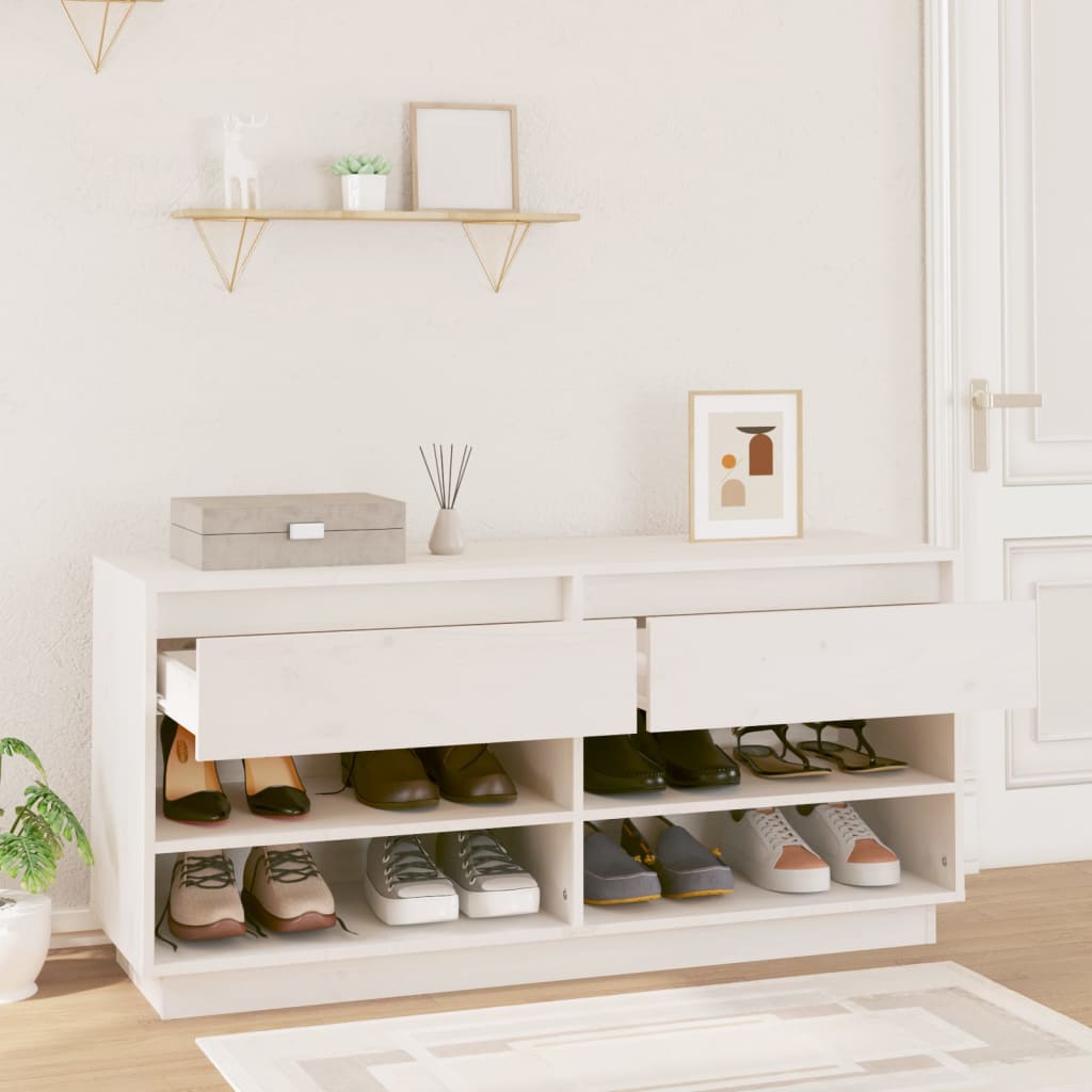 Armoire à chaussures Vidaxl 110x34x52 cm en pin massif blanc